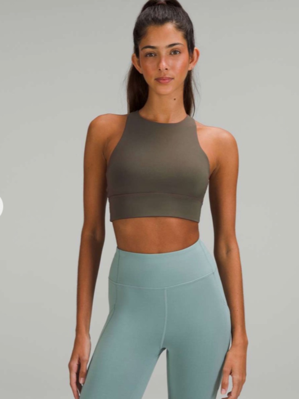 Lululemon Energy High-Neck Longline Tough Bra Carob Brown medium support B-D